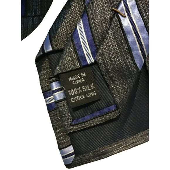 5/$10 Joseph Abboud Long Silk Tie Black Blue Stripes - Picture 4 of 4